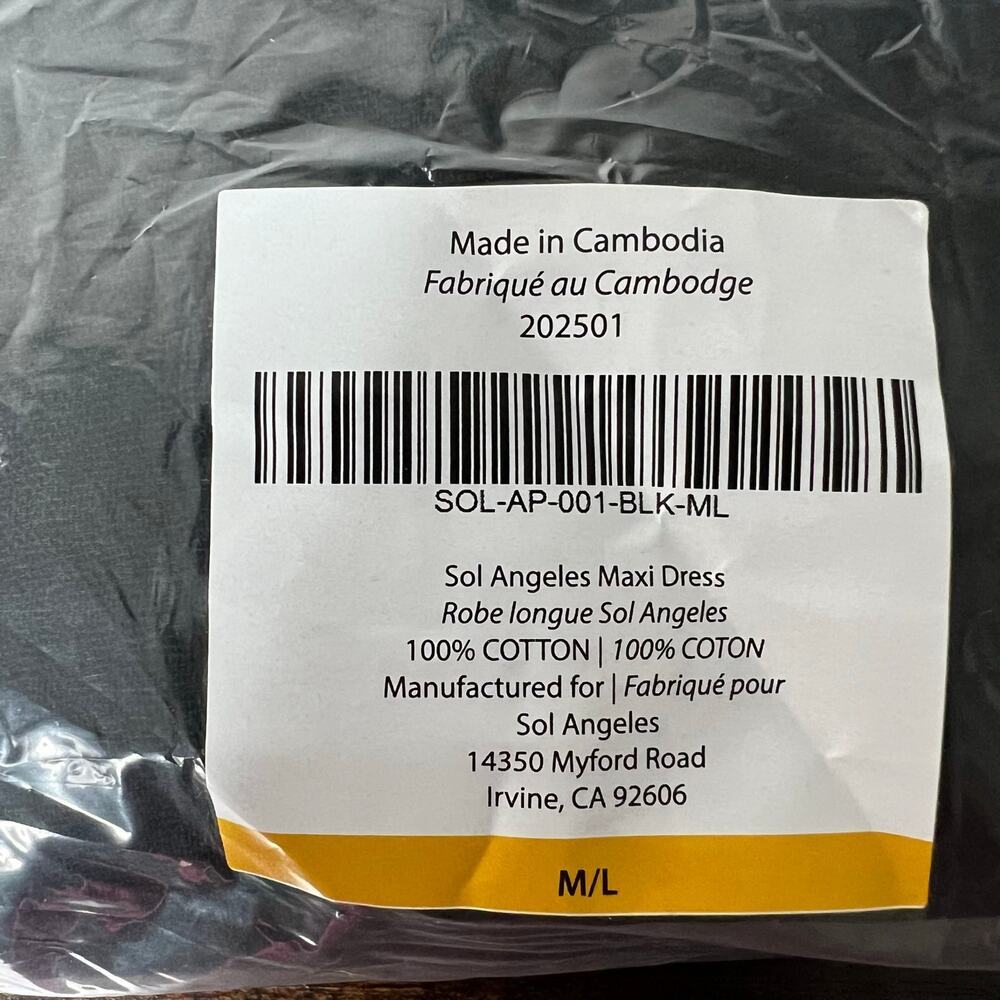 Sol Angeles Long Gauzy Maxi Dress Black M/L Swim Cover Tieback $128 NWT Flowy - Picture 11 of 13